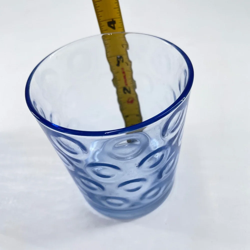 Pasabahce Cirque Blue Bubble Circle Ring Glasses Set of 6 Rocks Tumblers 4in